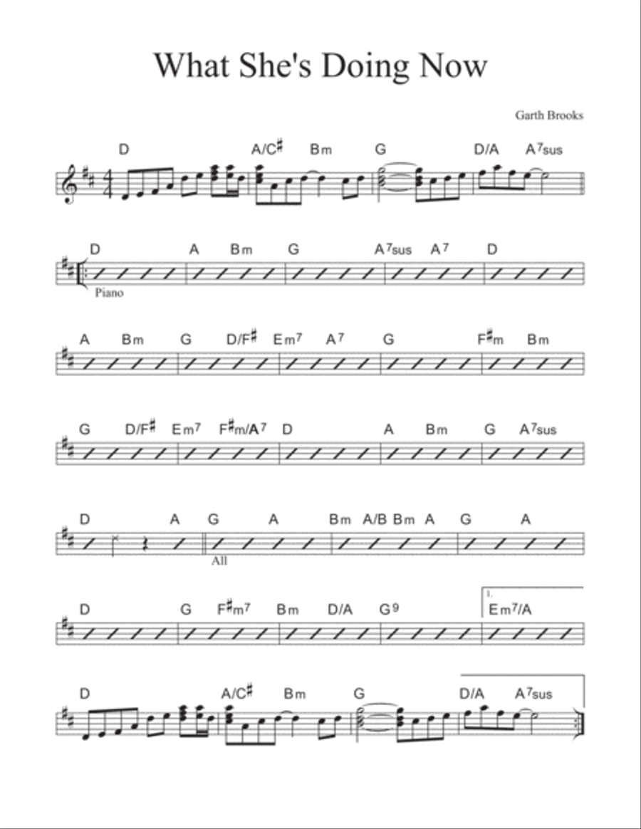 What She's Doing Now Piano, Vocal, Guitar scores gallery preview page 1