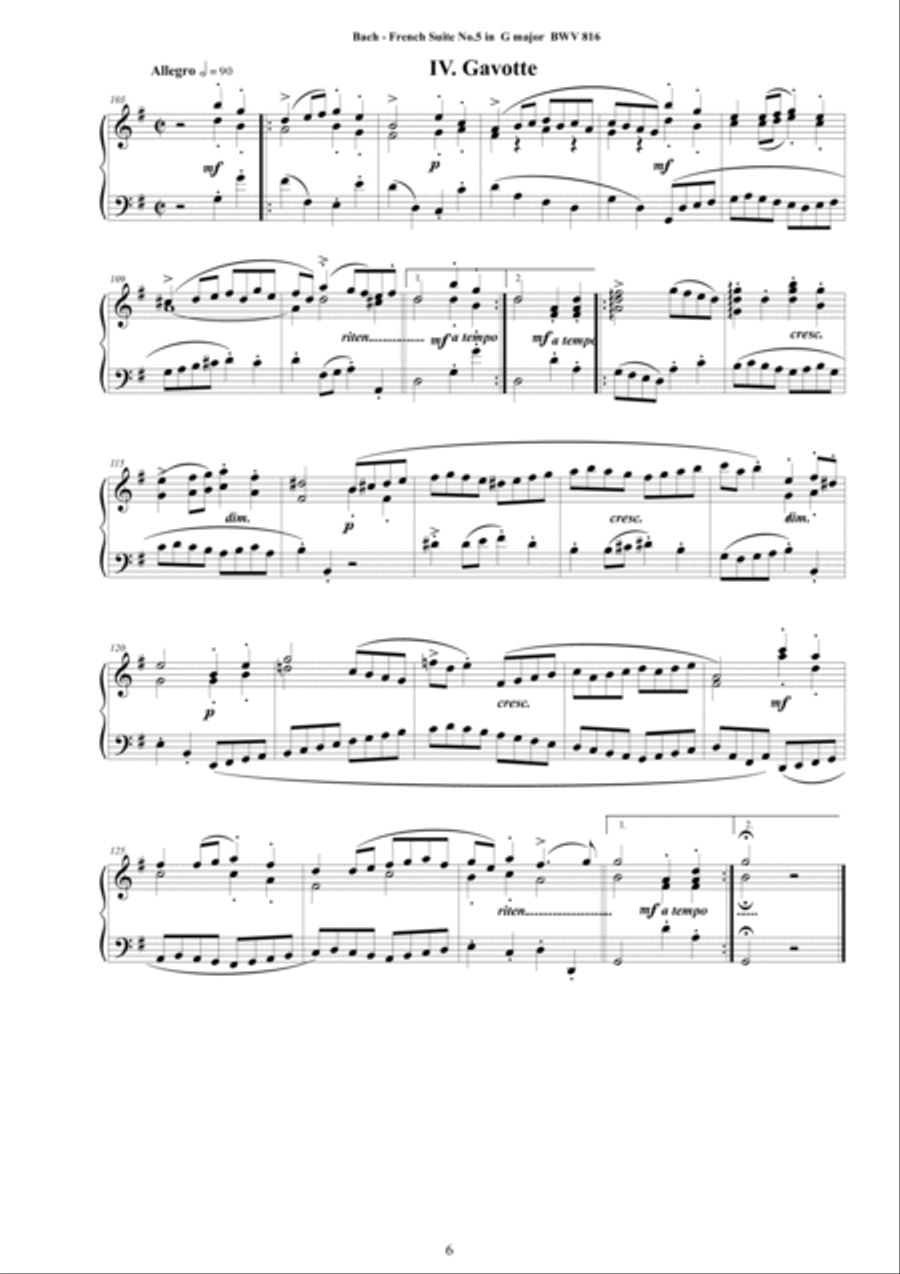 Bach - French Suite No.5 in G major BWV 816 for Piano Piano Solo scores gallery preview page 6
