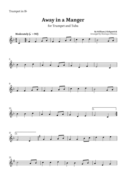 Away in a Manger (Trumpet and Tuba) - Beginner Level image number null