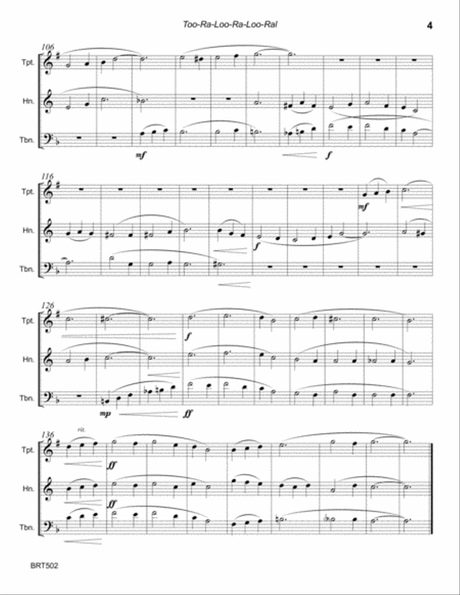 TOO RA LOO RA LOO RAL for BRASS TRIO (unaccompanied) Brass Trio scores gallery preview page 4