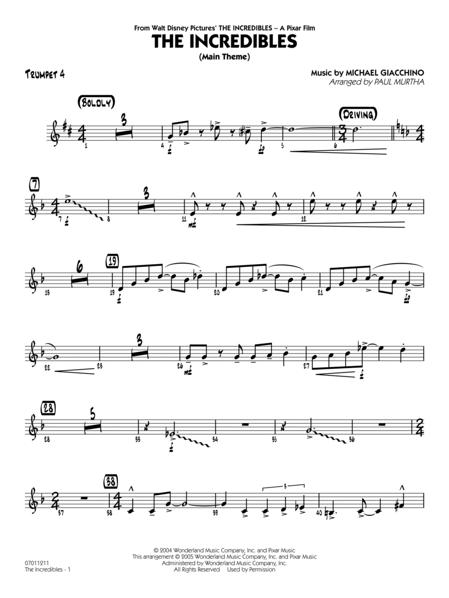 The Incredibles (arr. Paul Murtha) - Trumpet 4