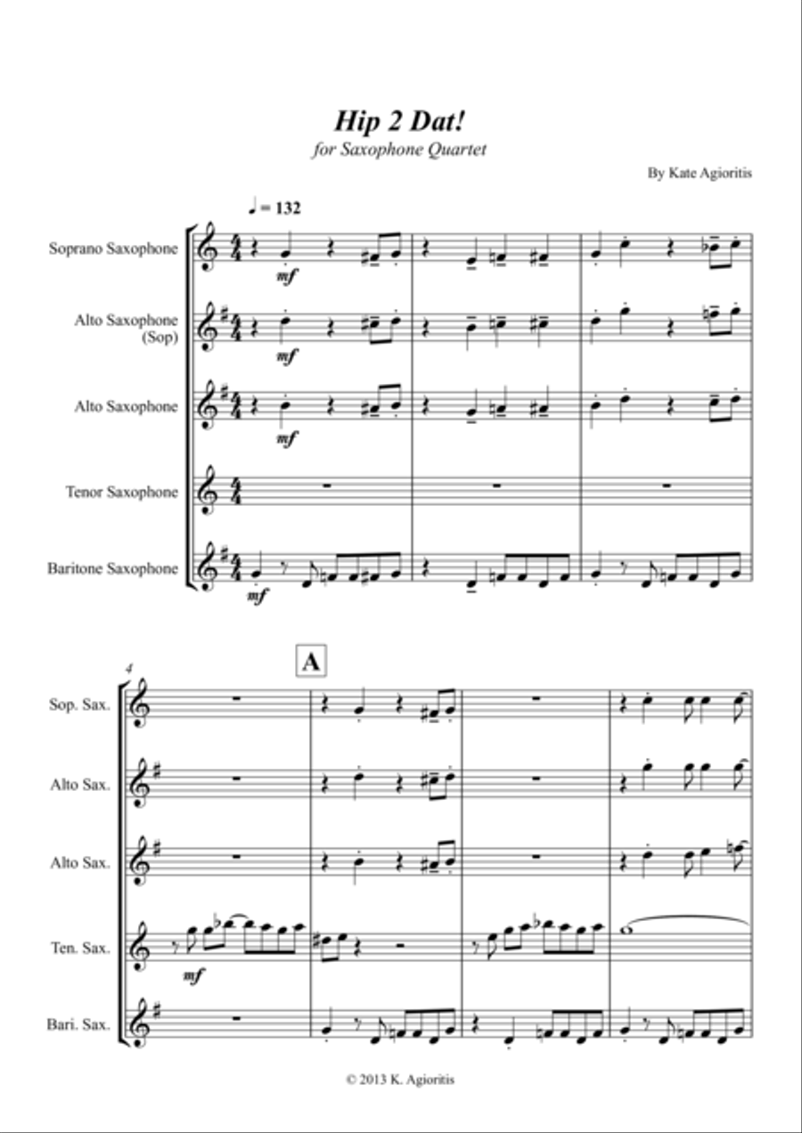 Hip 2 Dat! - for Saxophone Quartet Saxophone Quartet scores gallery preview page 1
