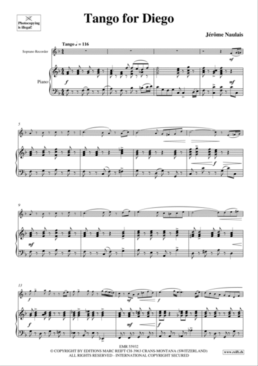 Tango for Diego Soprano Recorder scores gallery preview page 5