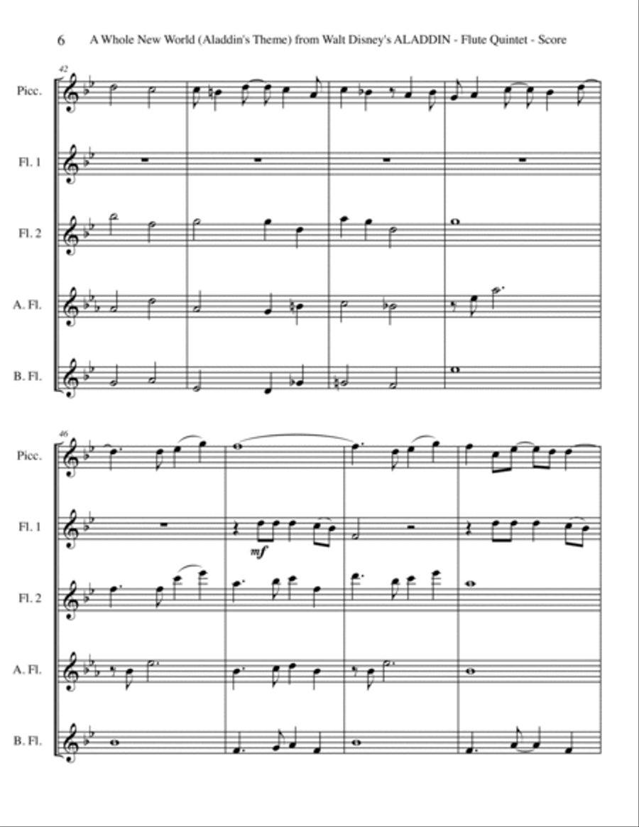 A Whole New World (from 'Aladdin') Woodwind Quintet scores gallery preview page 6