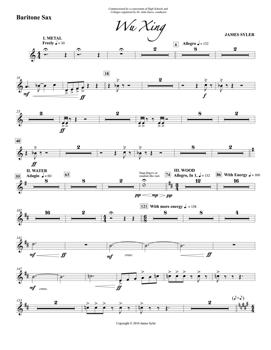 Wu Xing: E-flat Baritone Saxophone Concert Band scores gallery preview page 1