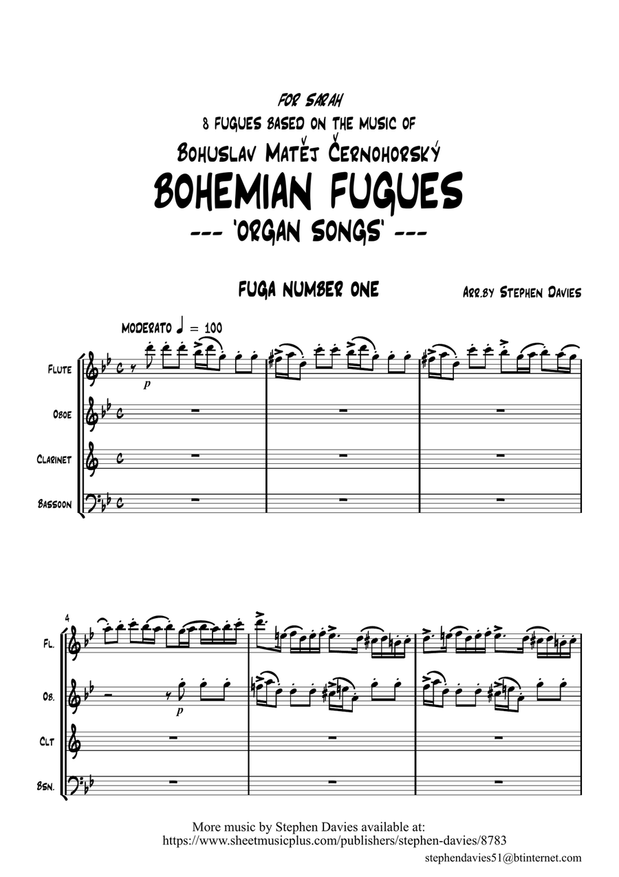 Bohemian Fugues based on the music of Cernohorsky for Wind Quartet arr.Stephen Davies Woodwind Quartet scores gallery preview page 1