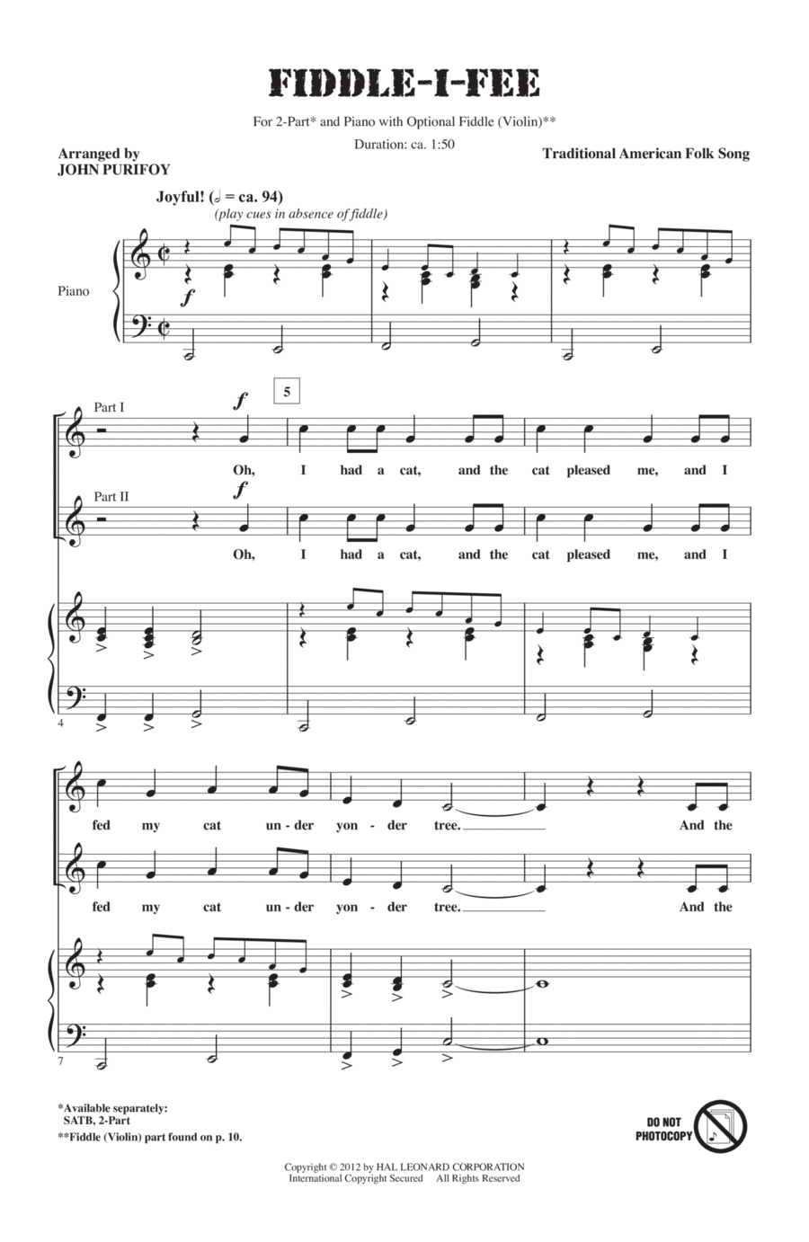 Fiddle-I-Fee 2-Part scores gallery preview page 1