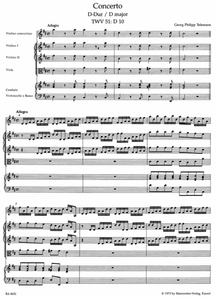 Concerto for Violin and Orchestra in D major TWV 51:D10