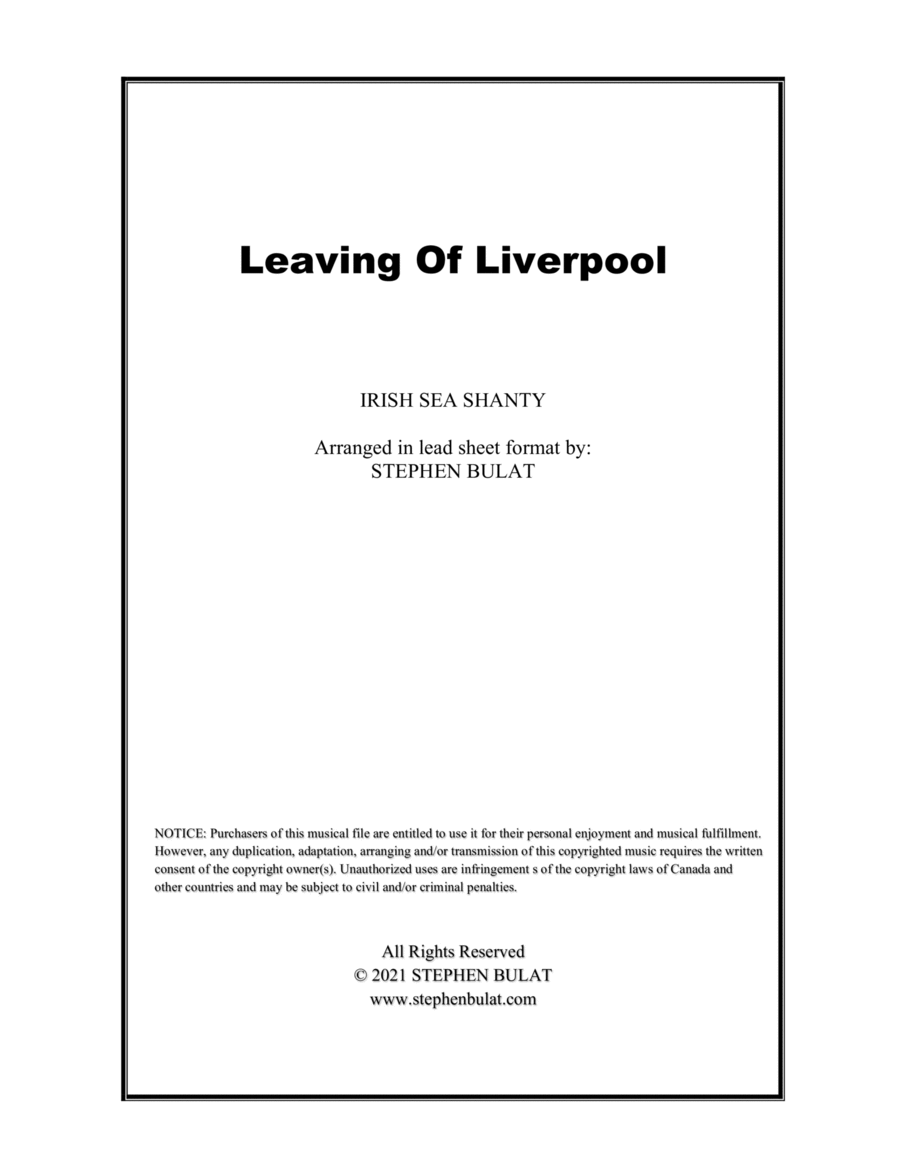 Leaving Of Liverpool (The Dubliners, The Pogues) - Lead sheet in original key of C