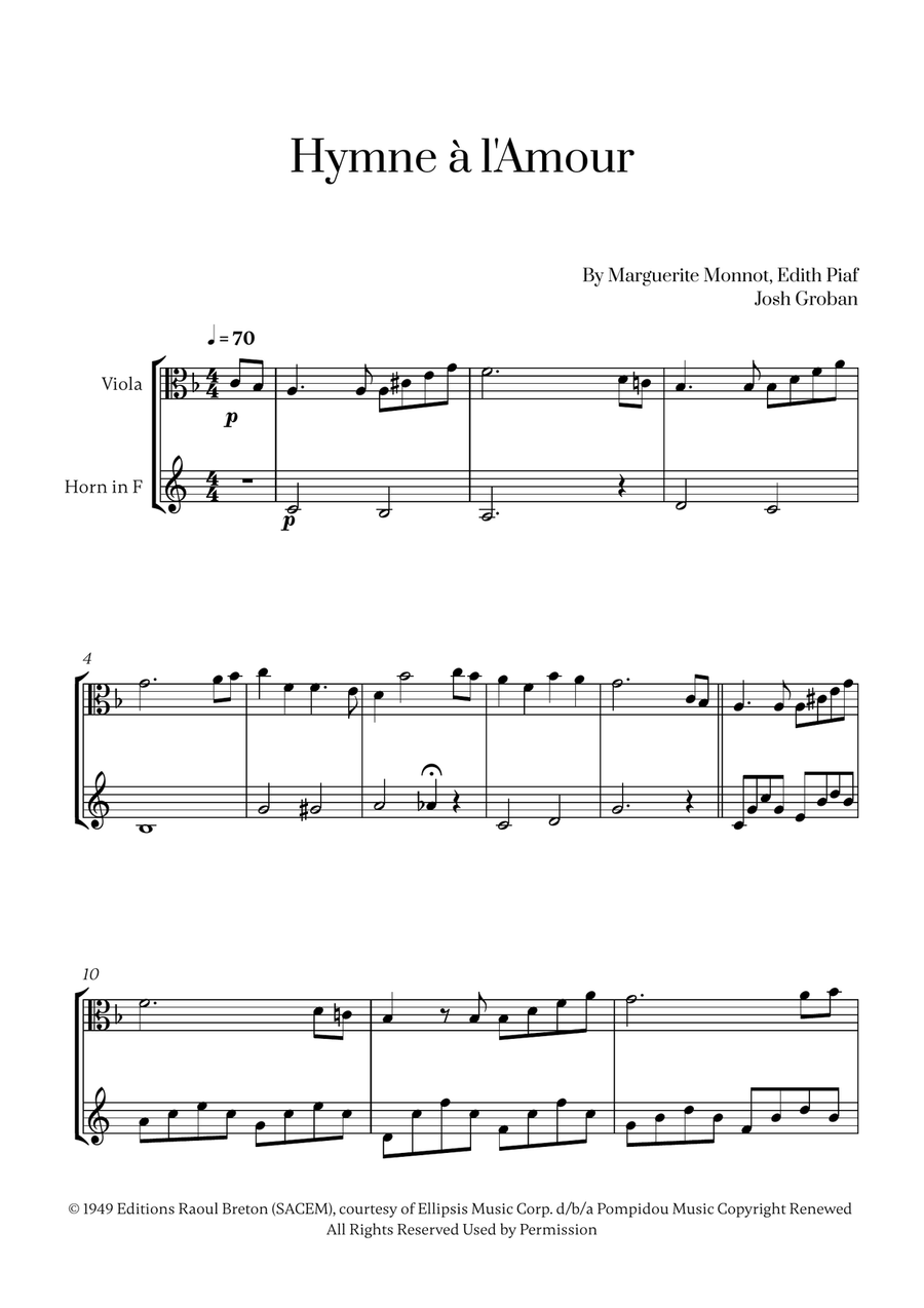 Hymne A L'amour Horn scores gallery preview page 1