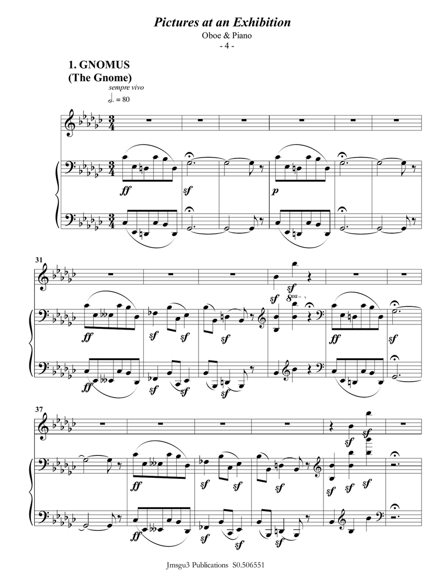 Mussorgsky: Pictures at an Exhibition for Oboe & Piano Piano scores gallery preview page 4