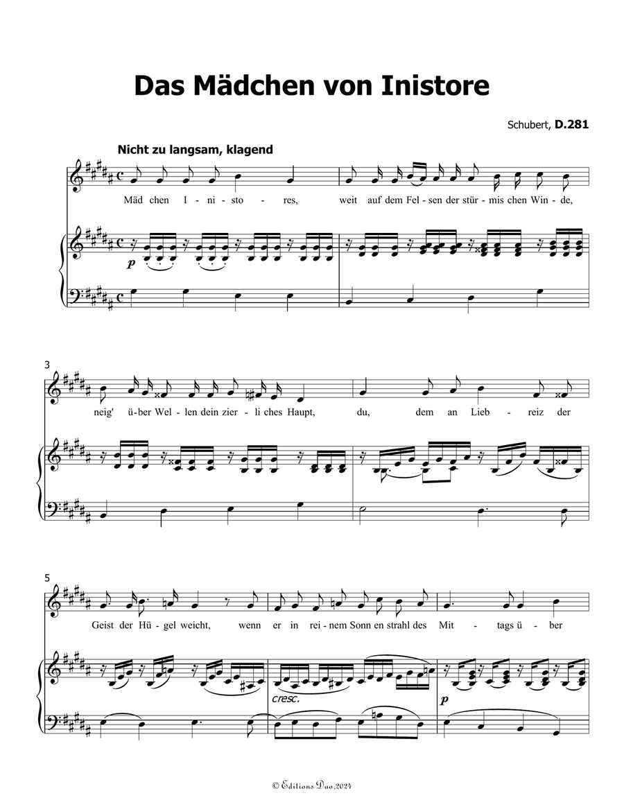 Das Madchen von Inistore, by Schubert, D.281, in g sharp minor Voice scores gallery preview page 3
