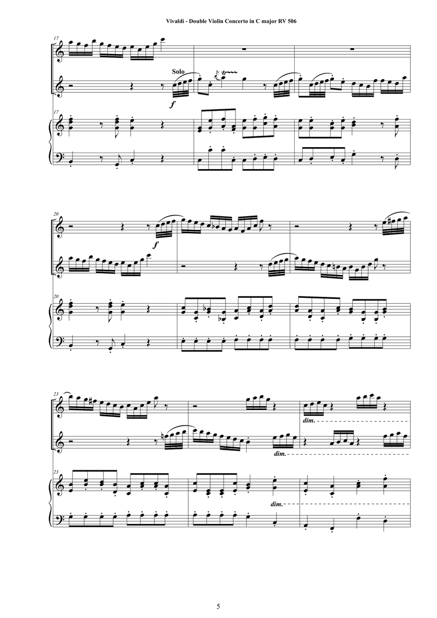 Vivaldi - Double Violin Concerto in C major RV 506 for Two Violins and Piano String Duet scores gallery preview page 5