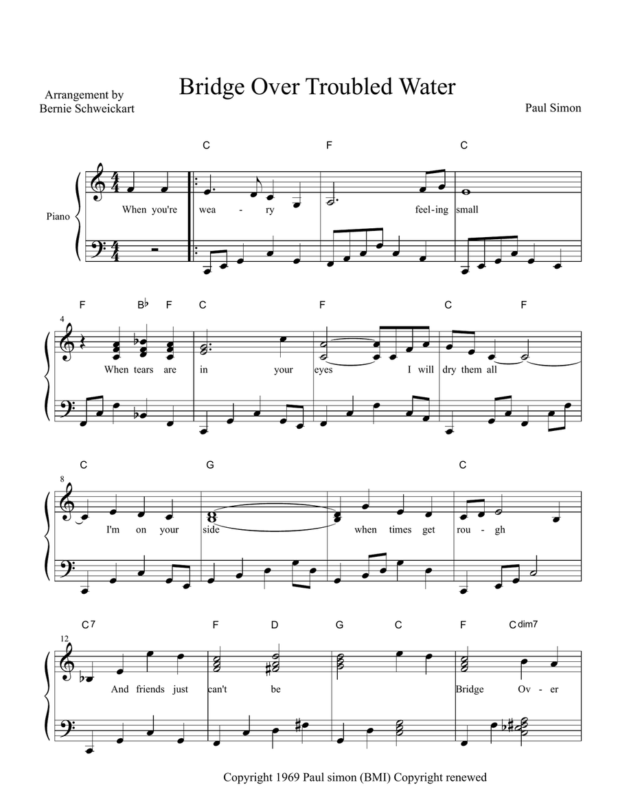 Bridge Over Troubled Water Piano, Vocal scores gallery preview page 1