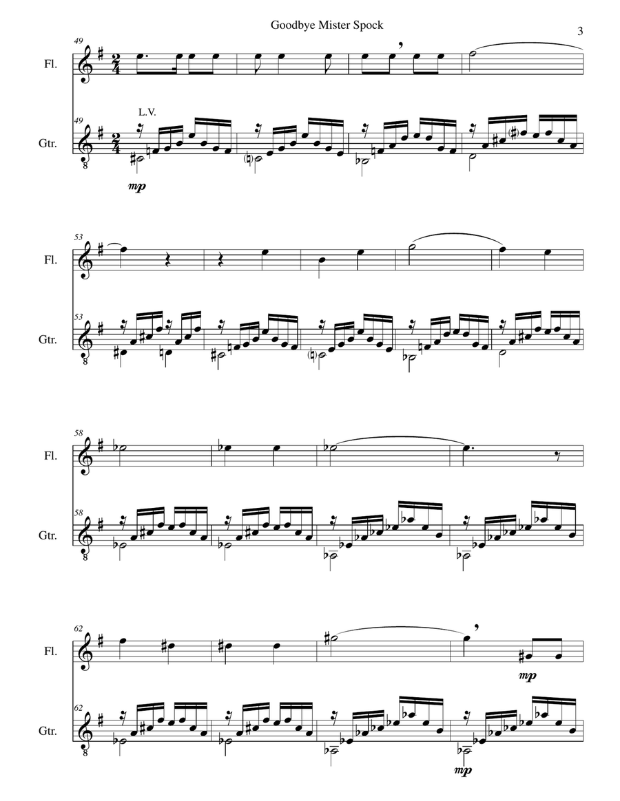 Goodbye Mister Spock for flute and guitar Flute scores gallery preview page 3