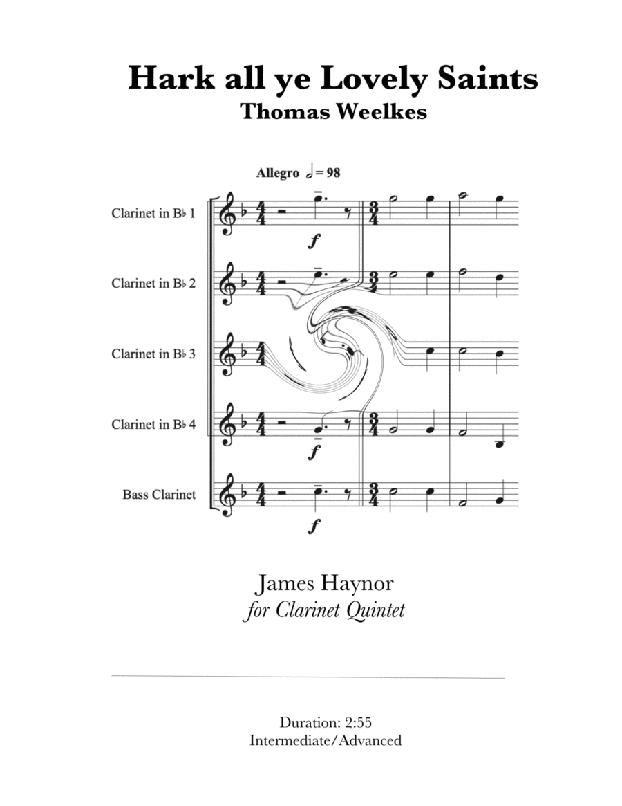 Hark all ye Lovely Saints for Clarinet Quintet Clarinet Quintet scores gallery preview page 1