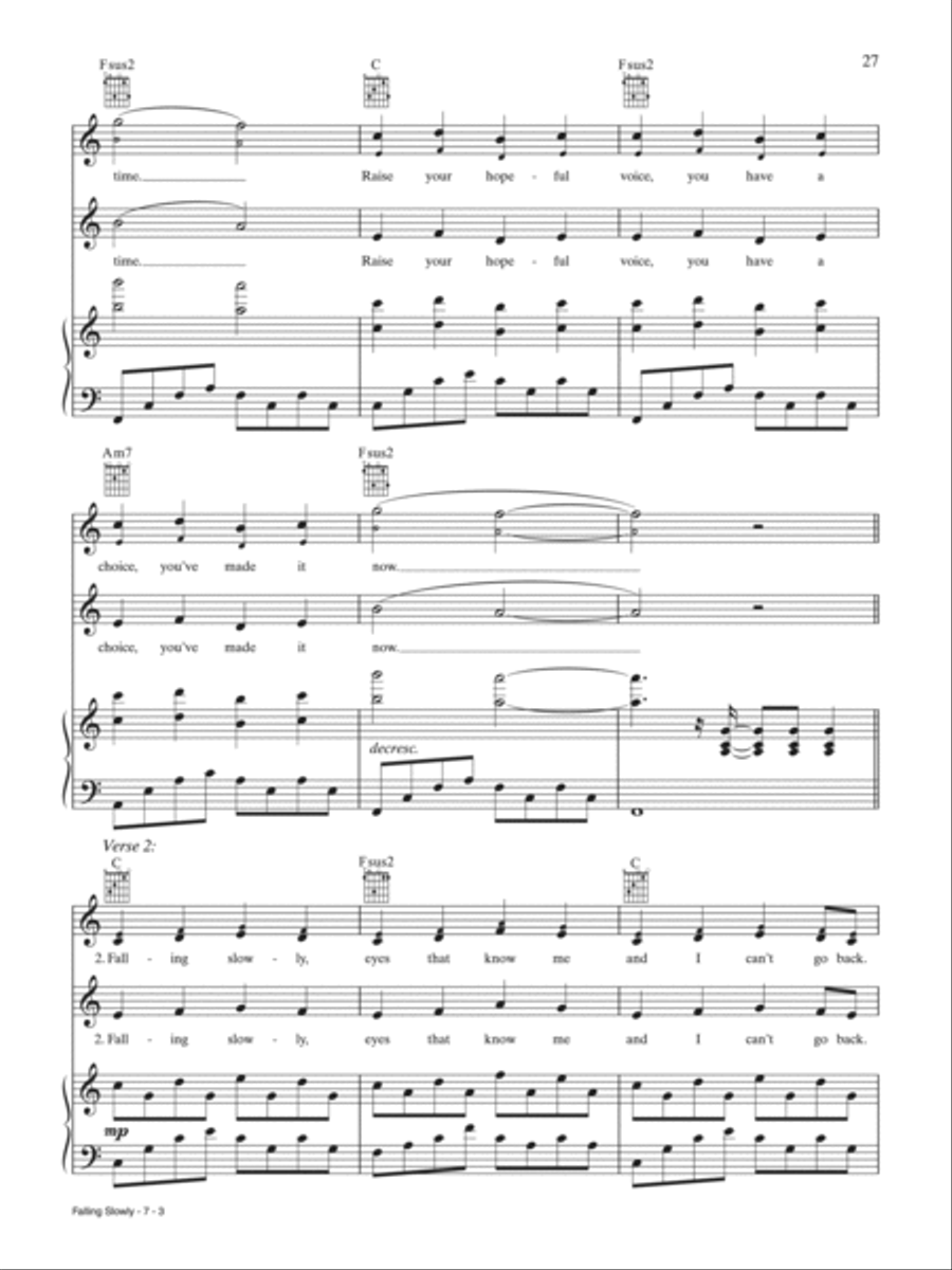 Falling Slowly Piano, Vocal, Guitar scores gallery preview page 3