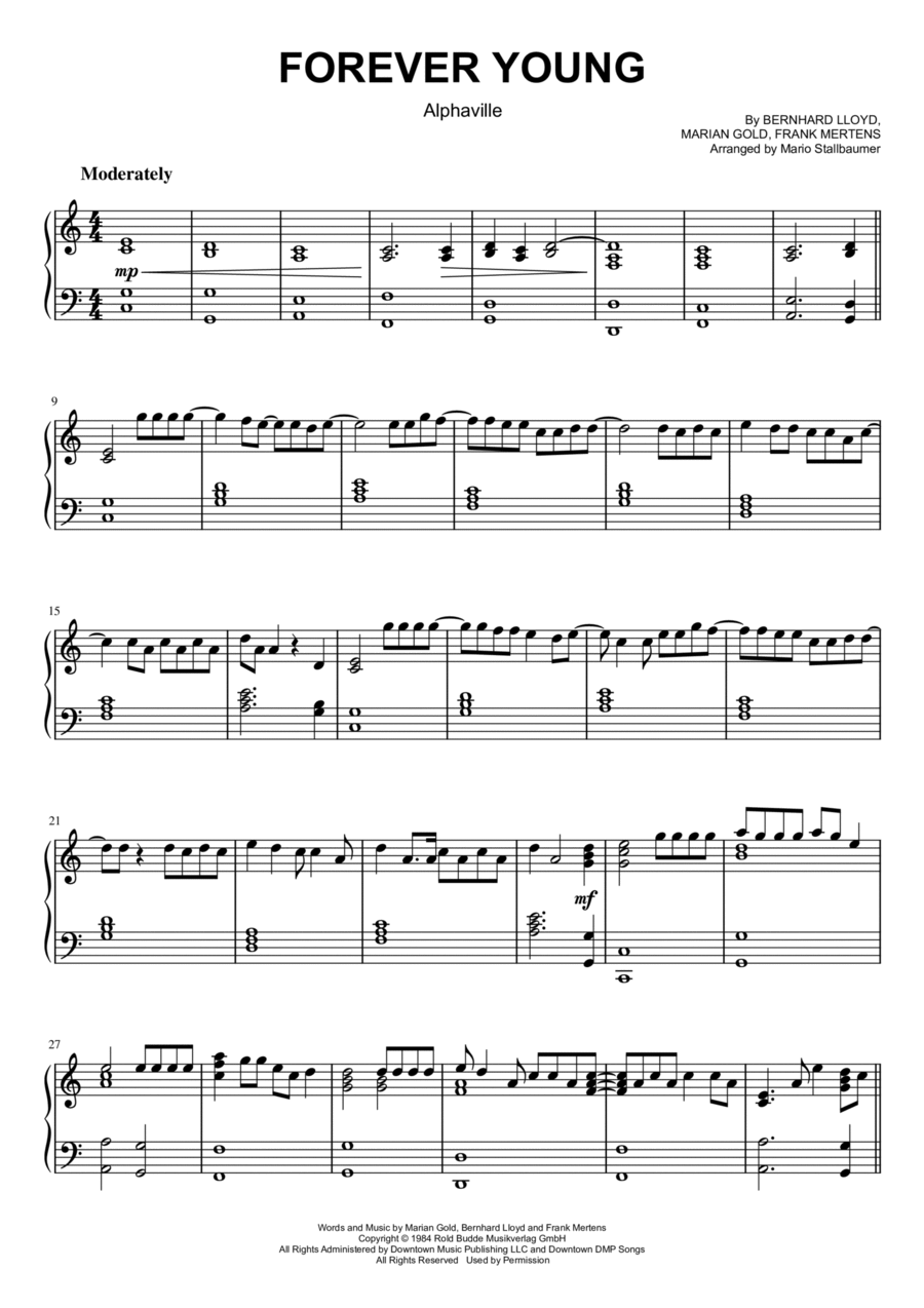 Forever Young Piano Solo scores gallery preview page 1