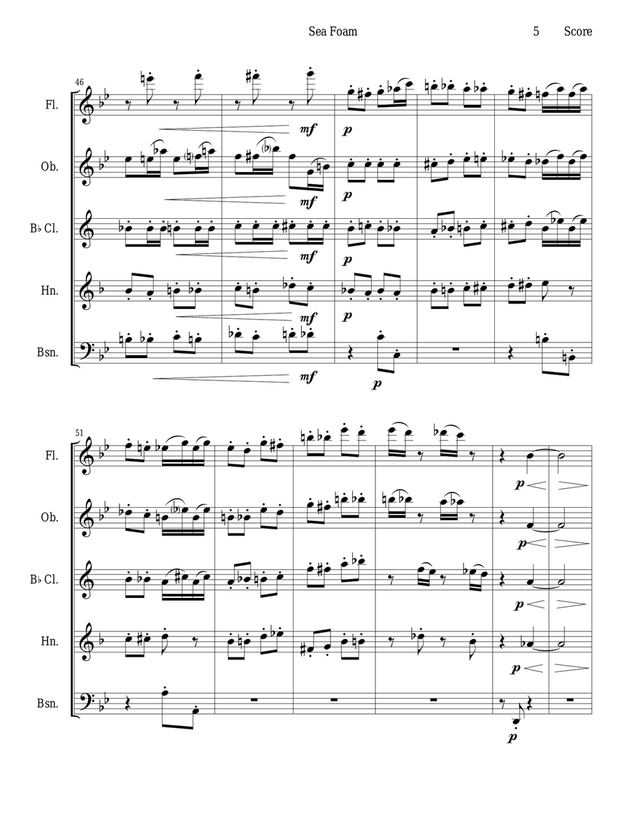 Frank Bridge - Sea-Foam set for woodwind quintet Woodwind Quintet scores gallery preview page 5