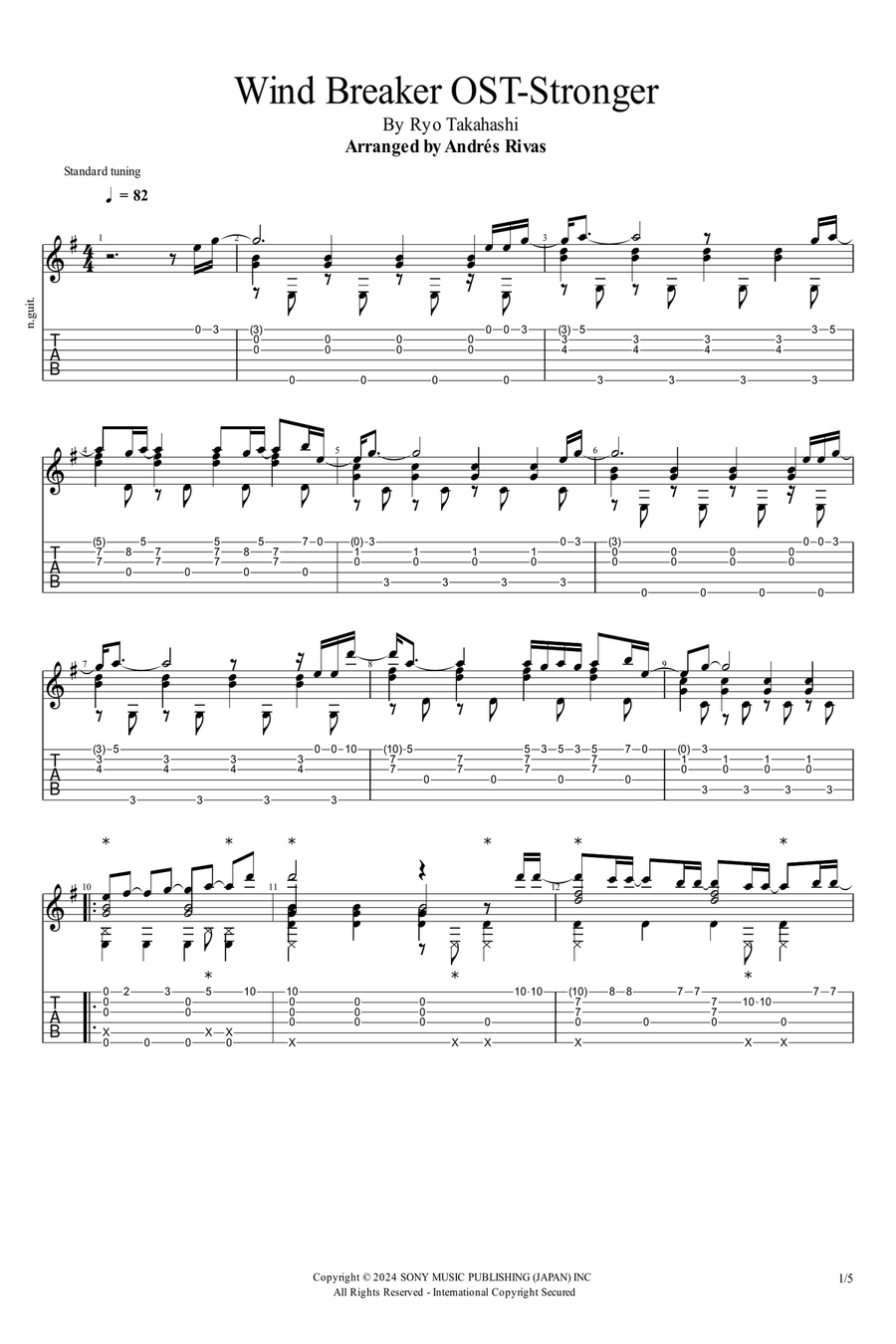 Wind Breaker Bgm Acoustic Guitar scores gallery preview page 1