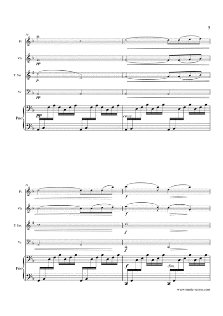 Ave Maria - Flute, Violin, Tenor Saxophone, Cello and Piano (Fma) Flute scores gallery preview page 5