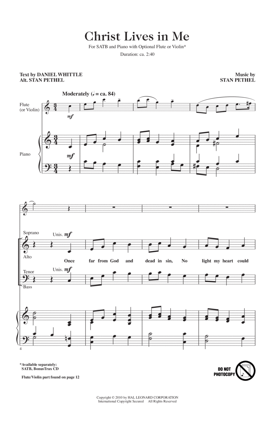 Christ Lives In Me 4-Part scores gallery preview page 1