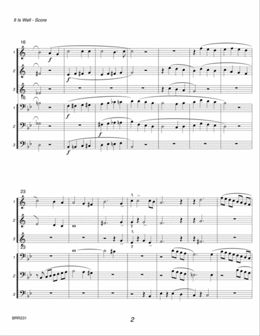 IT IS WELL WITH MY SOUL - 3 TRUMPETS and 3 TROMBONES (unaccompanied) Brass Ensemble scores gallery preview page 2