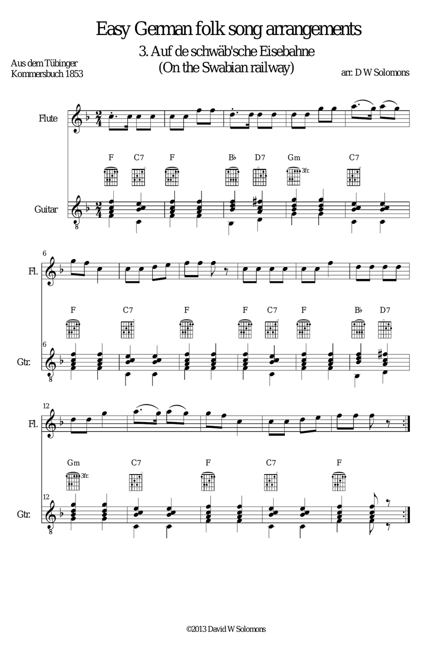 Railway Song (Auf de schwaeb'sche Eisebahne) for flute and guitar Flute scores gallery preview page 5