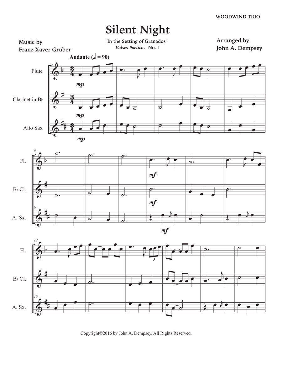Silent Night (Woodwind Trio): Flute, Clarinet and Alto Sax Woodwind Trio scores gallery preview page 5