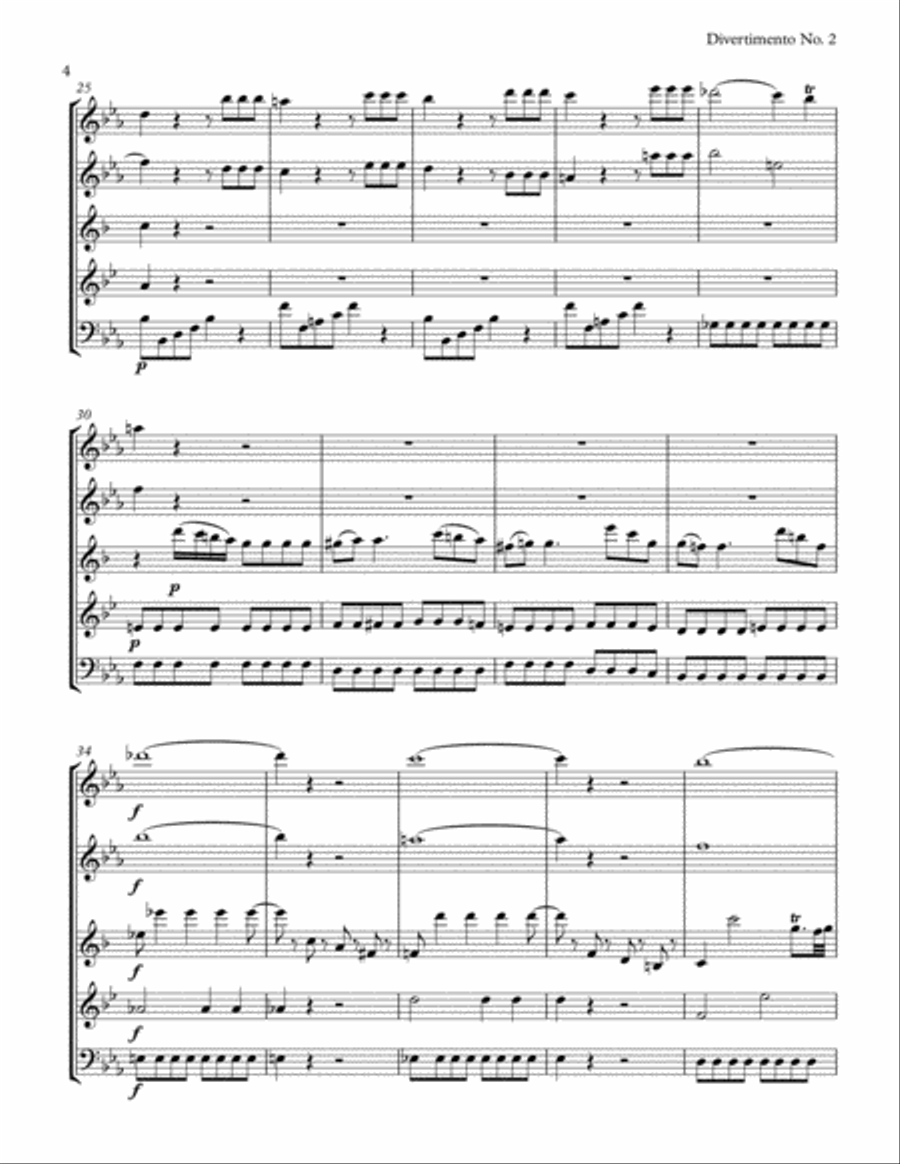 Mozart: Divertimento No. 2 in D Major (in E-flat for Woodwind Quintet) Woodwind Quintet scores gallery preview page 4