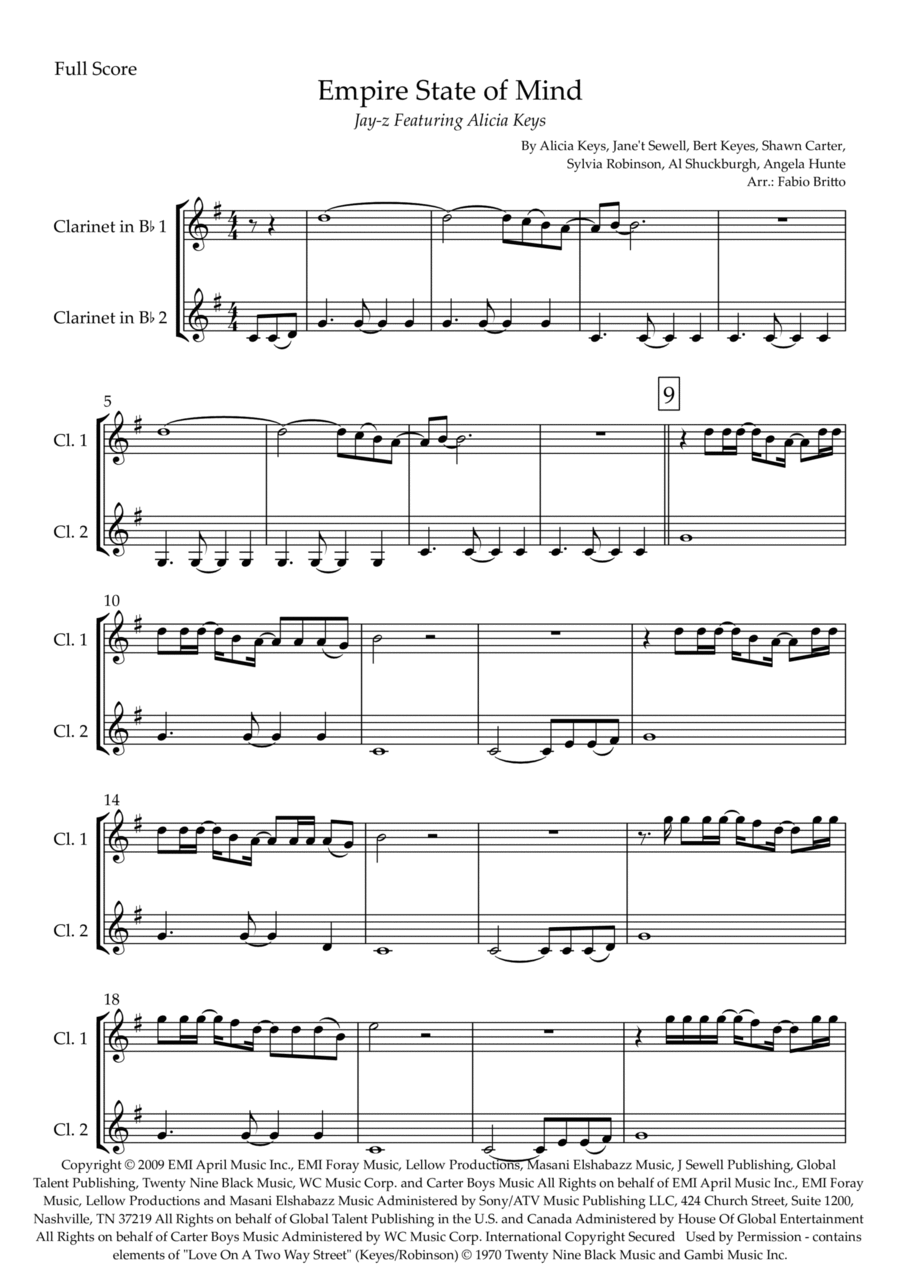 Empire State Of Mind Clarinet Duet scores gallery preview page 1