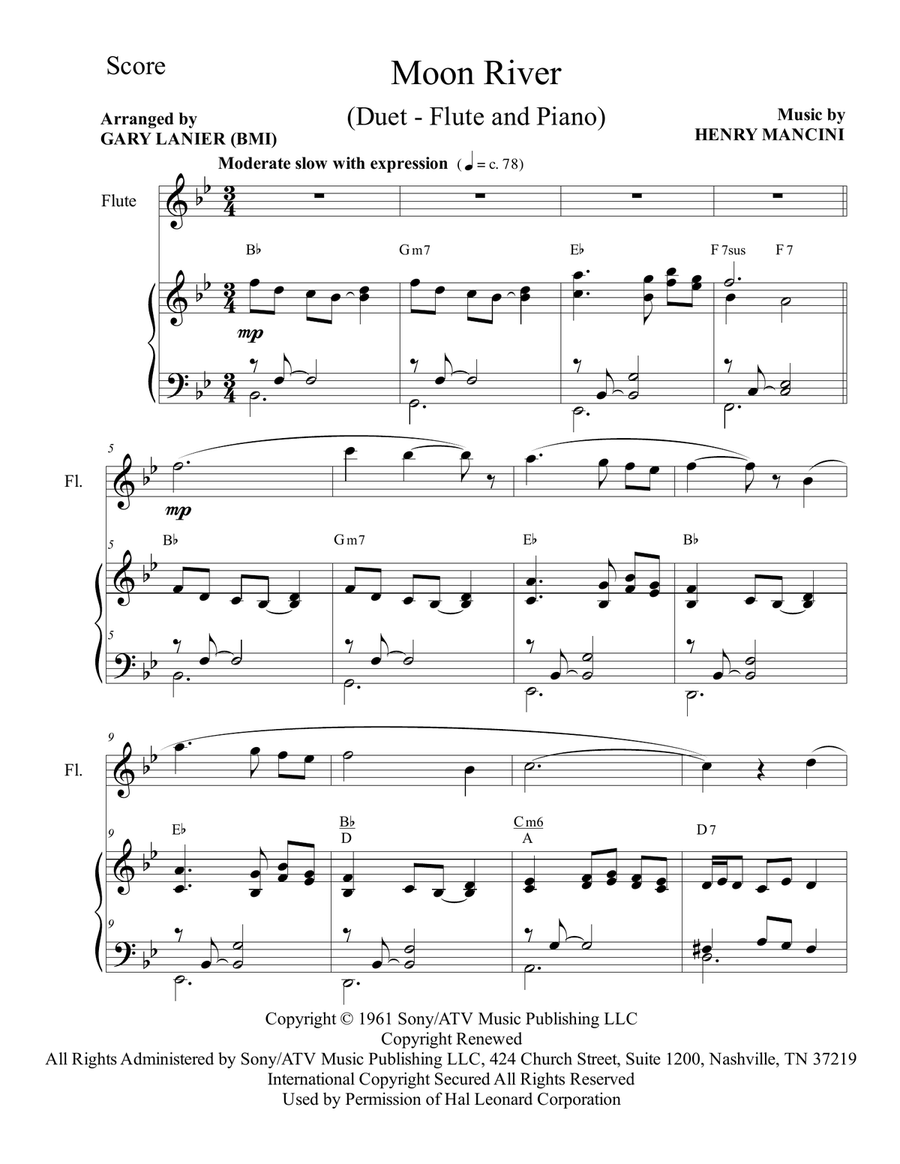 Moon River Flute Solo scores gallery preview page 1