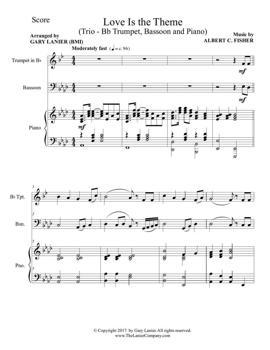 LOVE IS THE THEME (Trio – Bb Trumpet, Bassoon & Piano with Score/Parts) Trumpet Trio scores gallery preview page 2