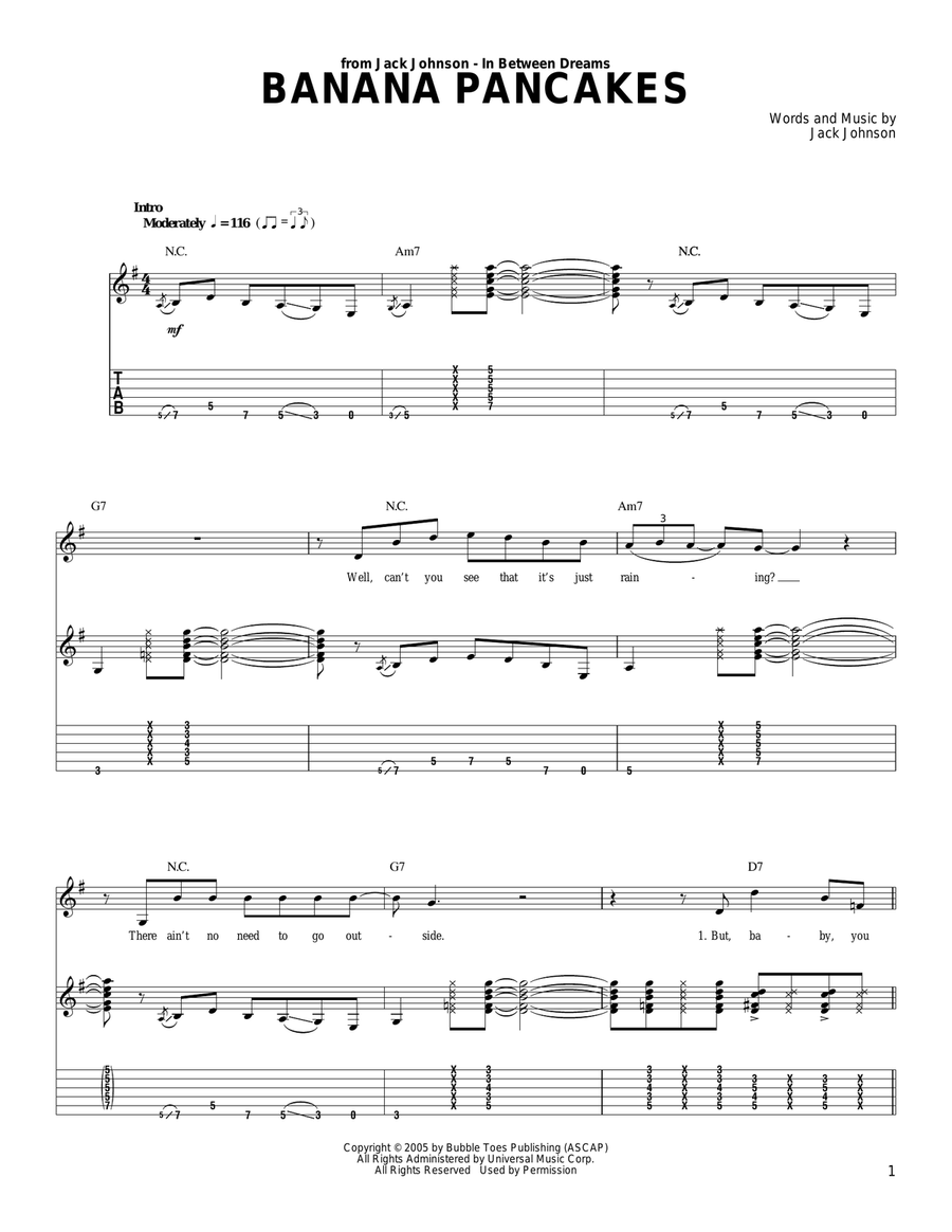 Banana Pancakes Acoustic Guitar scores gallery preview page 1
