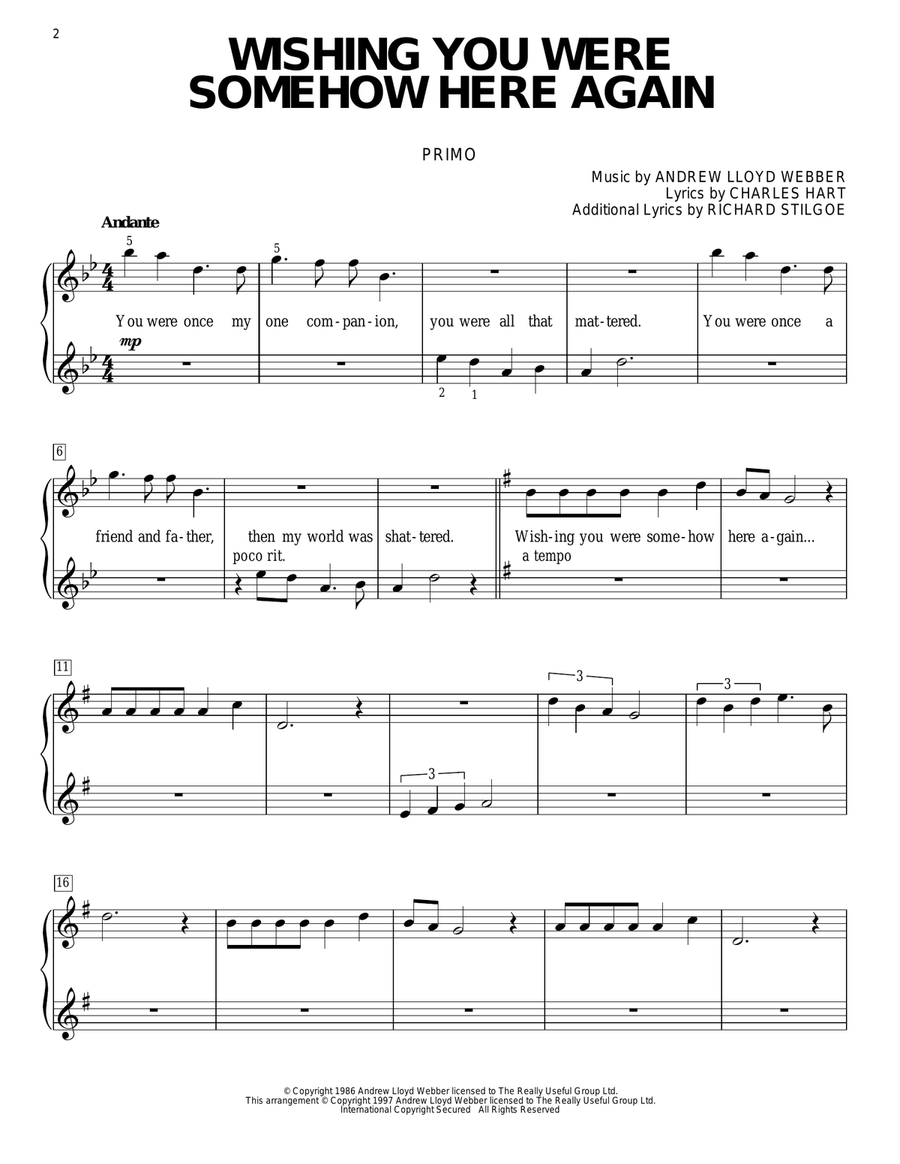 Wishing You Were Somehow Here Again (from The Phantom Of The Opera) Piano Duet scores gallery preview page 2