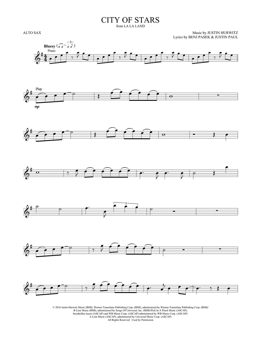 City of Stars (from La La Land) Alto Saxophone scores gallery preview page 1