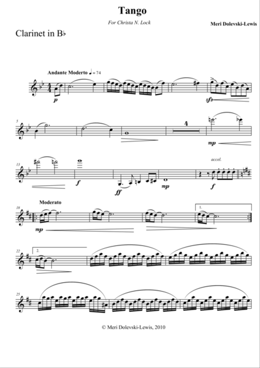 Tango for Clarinet and Piano Clarinet Solo scores gallery preview page 1