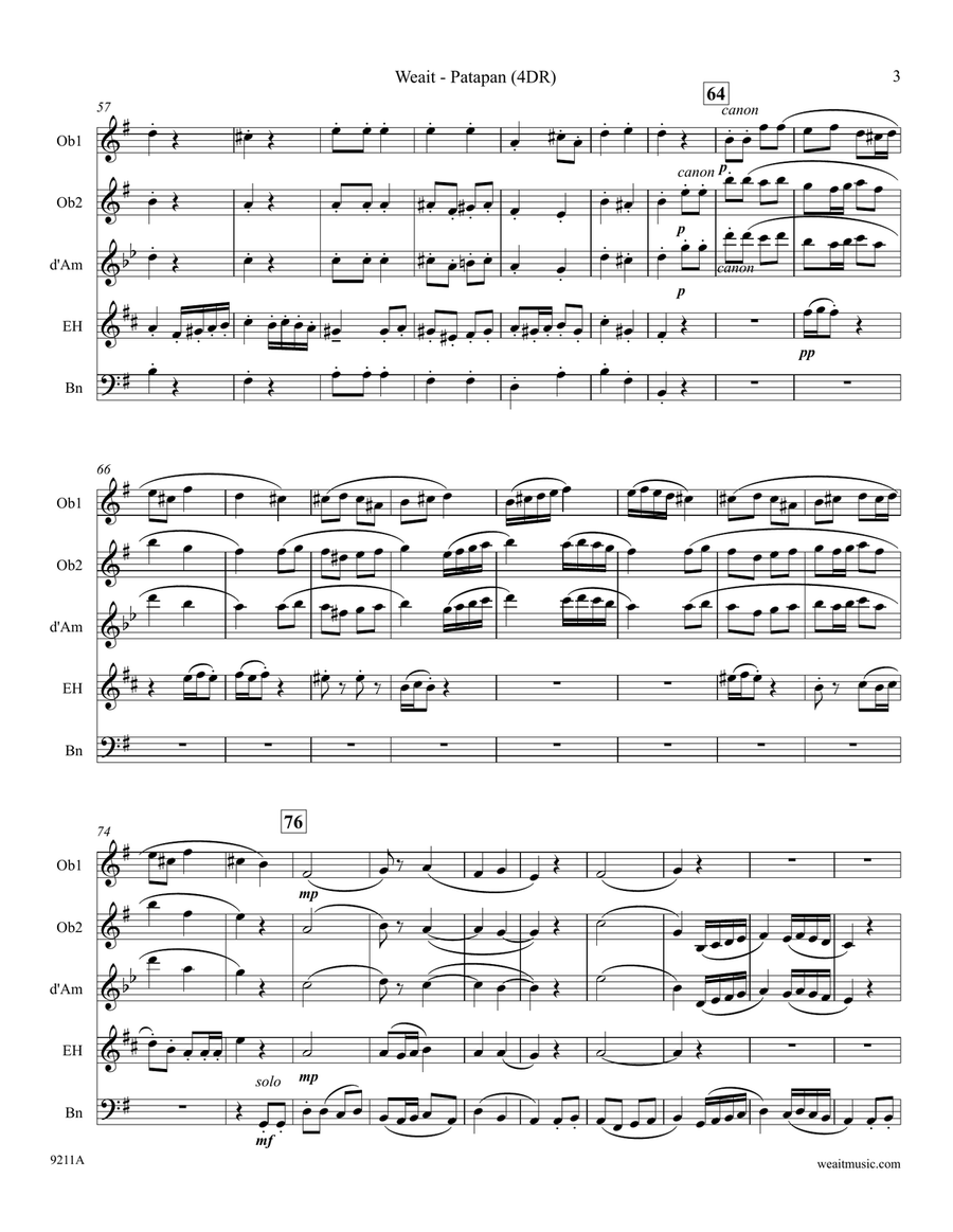 Patapan for 4 double reeds (3’12) Woodwind Quartet scores gallery preview page 3
