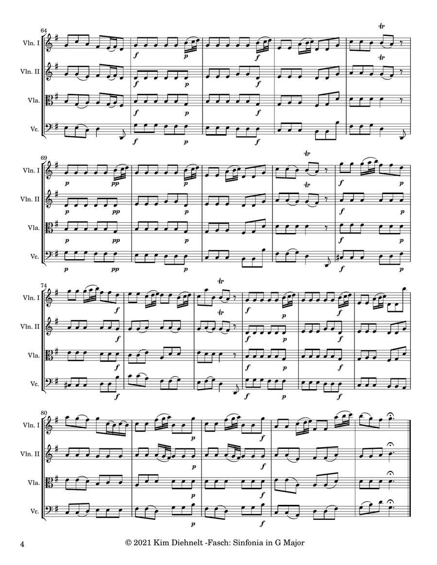 Fasch: Sinfonia in G Major (Arr. Diehnelt, for String Quartet) String Quartet scores gallery preview page 5