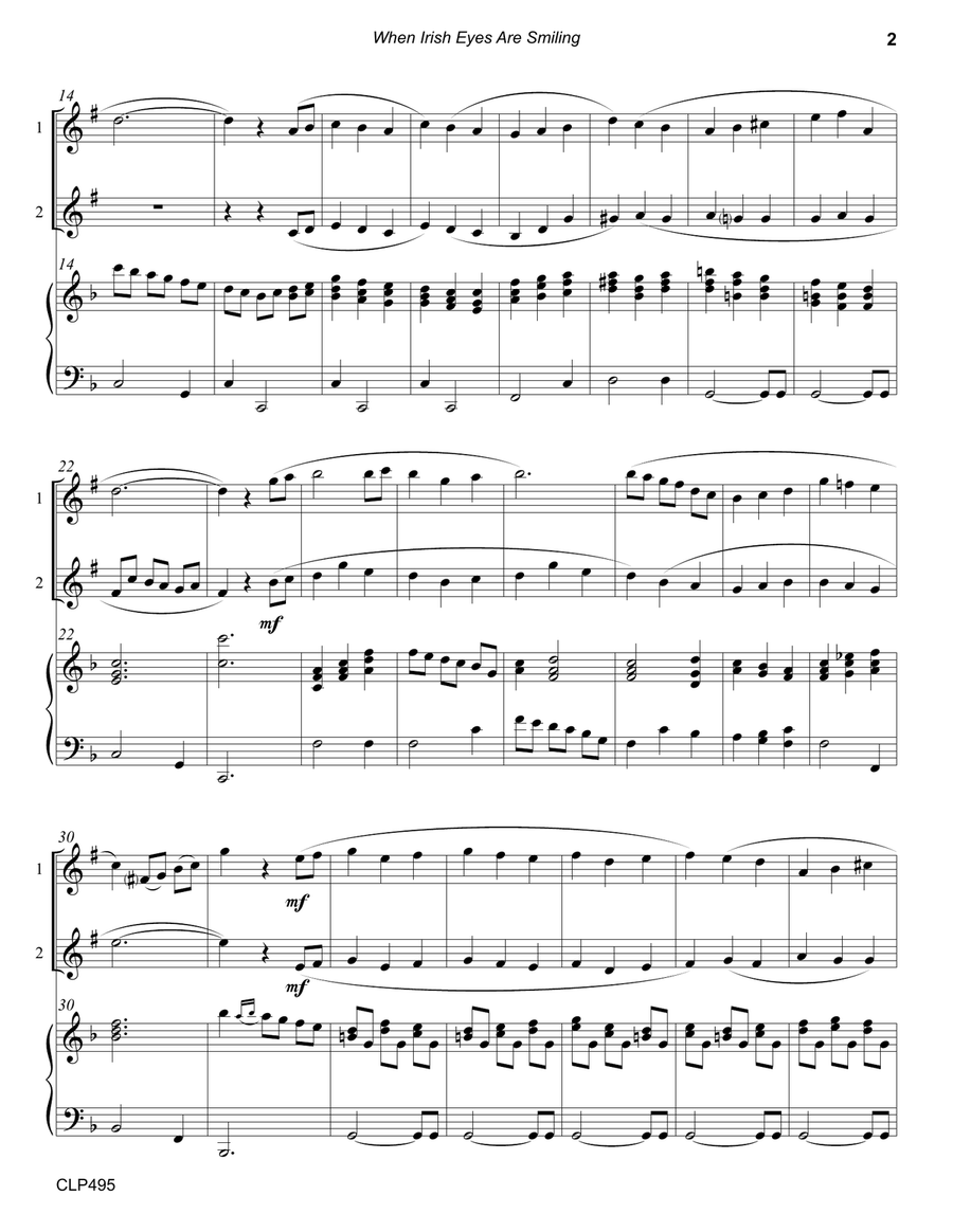 WHEN IRISH EYES ARE SMILING - CLARINET DUET with Piano Accompaniment Clarinet Duet scores gallery preview page 2