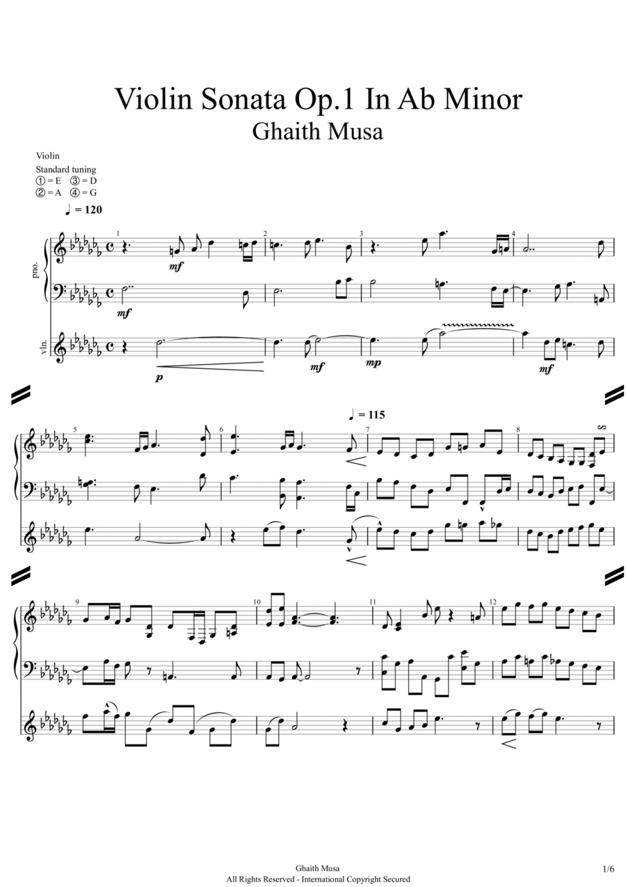 Violin Sonata Op. 1 A Flat Minor String Duet scores gallery preview page 1