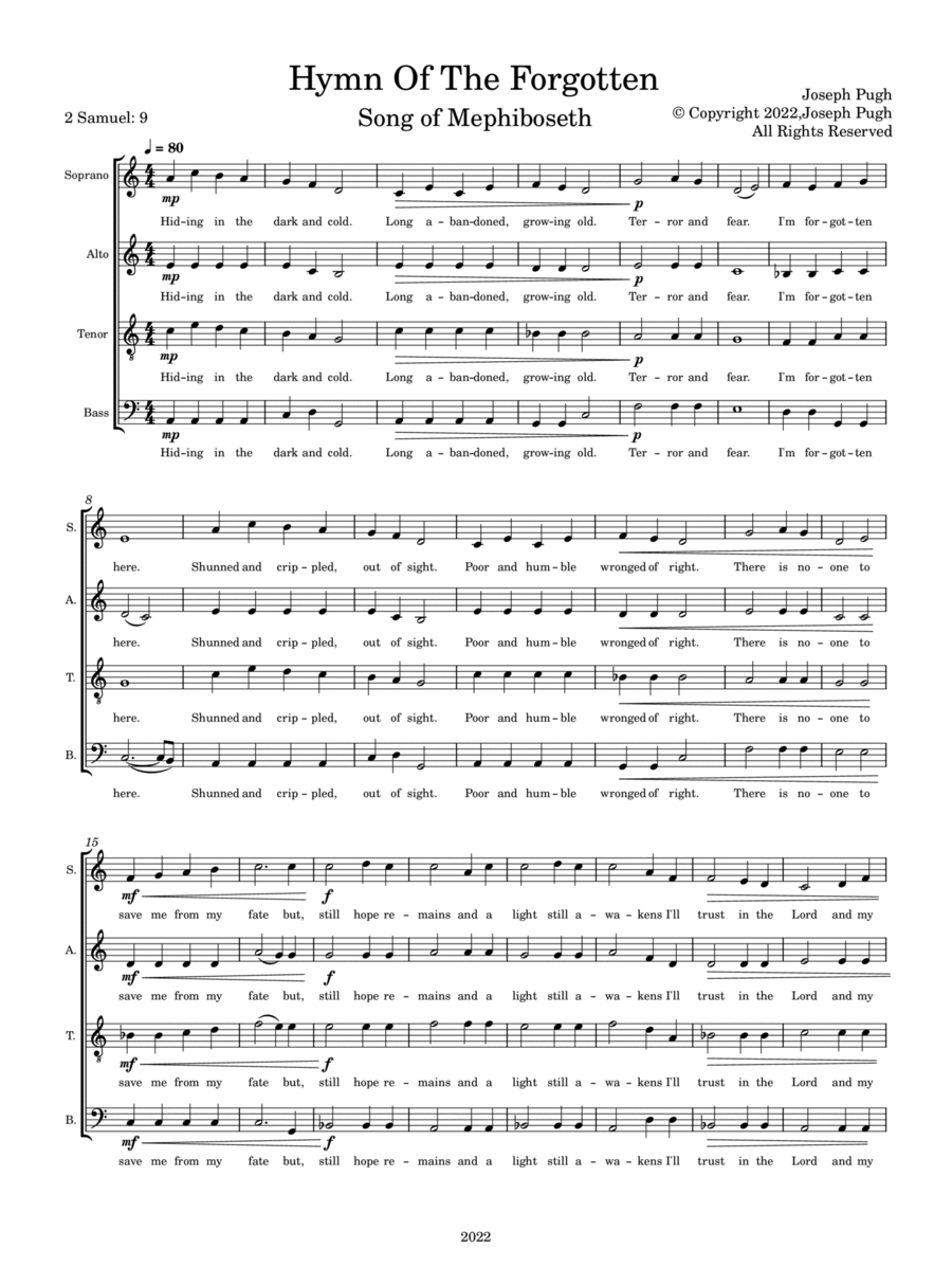 Hymn Of The Forgotten -Song Of Mephibosheth(SATB) image number null