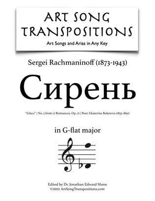 Book cover for RACHMANINOFF: Сирень, Op. 21 no. 5, "Lilacs" (transposed to G-flat major)