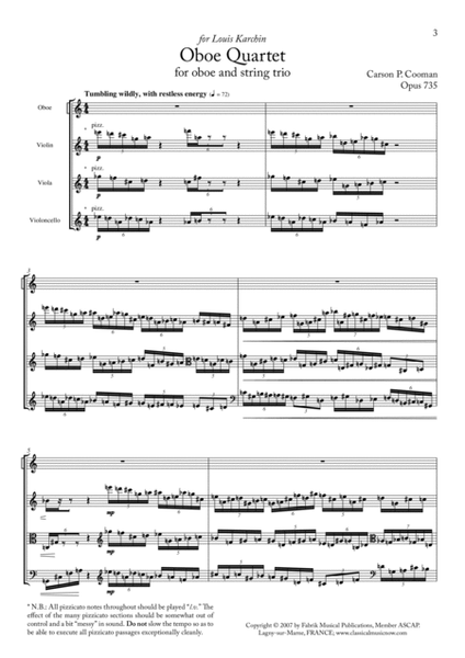 Carson Cooman: Oboe Quartet (2007) for oboe and string trio