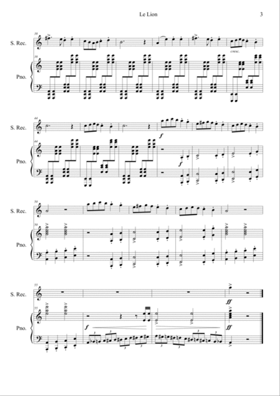 Le Lion (Le Carnaval des Animaux) Soprano Recorder scores gallery preview page 3