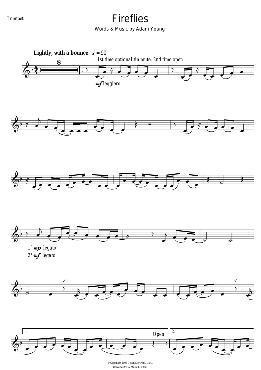 Fireflies Trumpet Solo scores gallery preview page 1