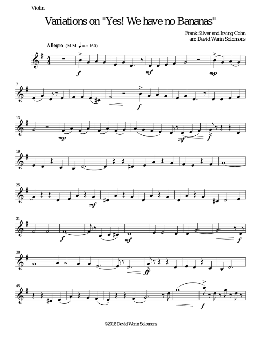 Variations on Yes We Have No Bananas for violin and viola String Duet scores gallery preview page 5