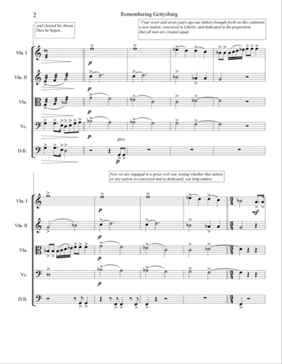 REMEMBERING GETTYSBURG for Narrator and String Ensemble Small Ensemble scores gallery preview page 4