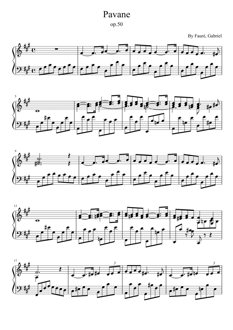 Pavane (op.50),Fauré, Gabriel,Piano Solo Piano Solo scores gallery preview page 1