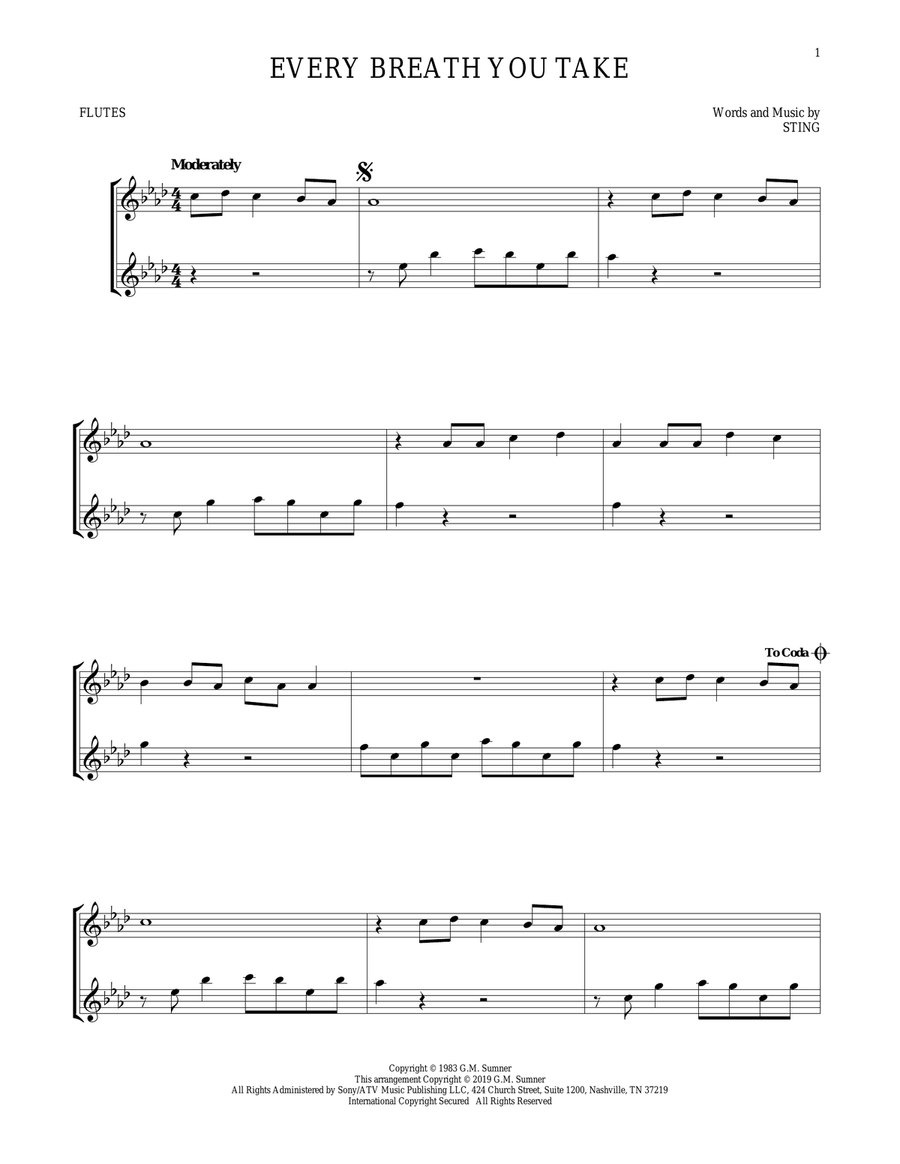 Every Breath You Take Flute Duet scores gallery preview page 1